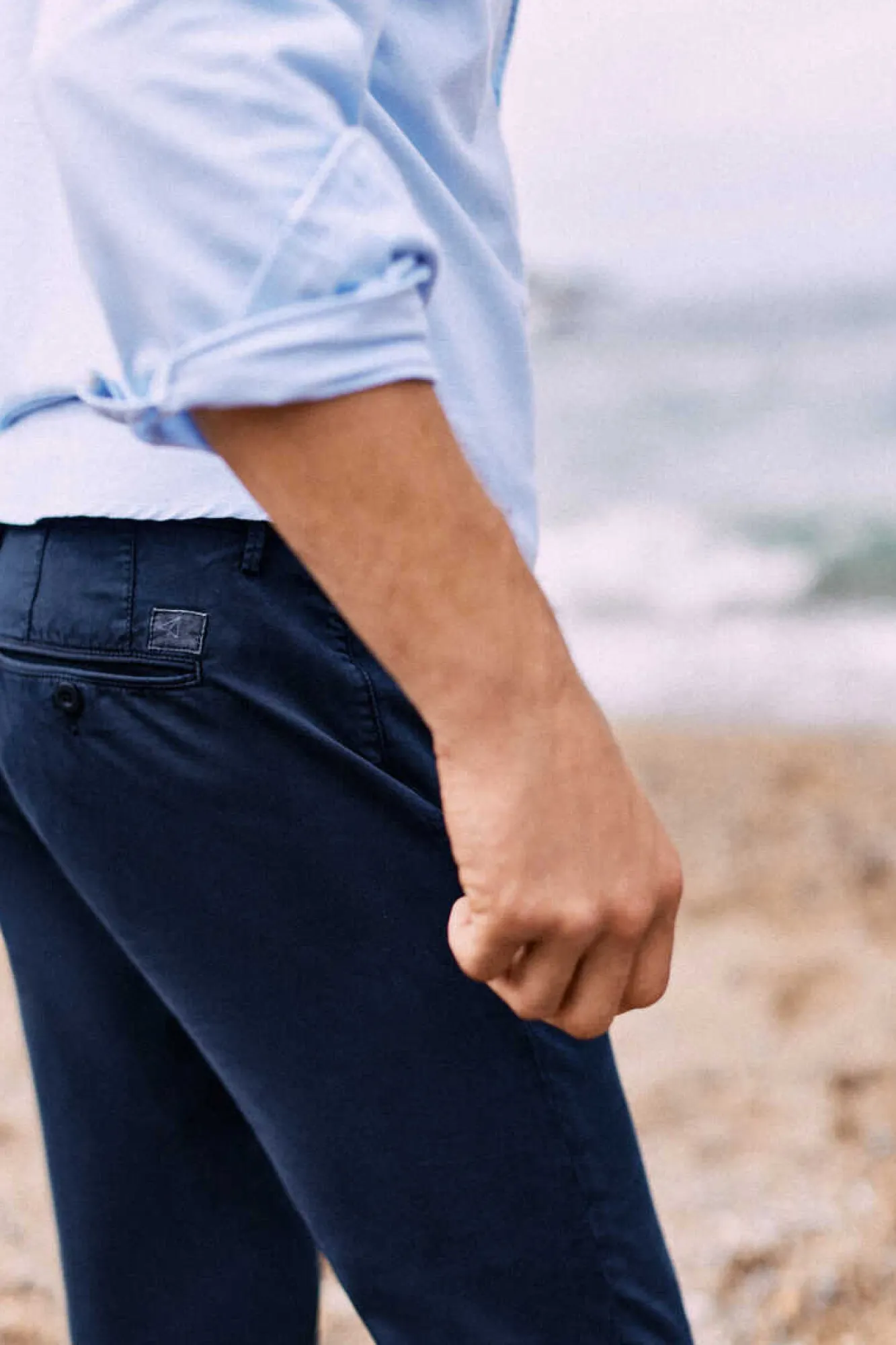 Ooto Calcas Chino Slim Cintura Elastica Azul