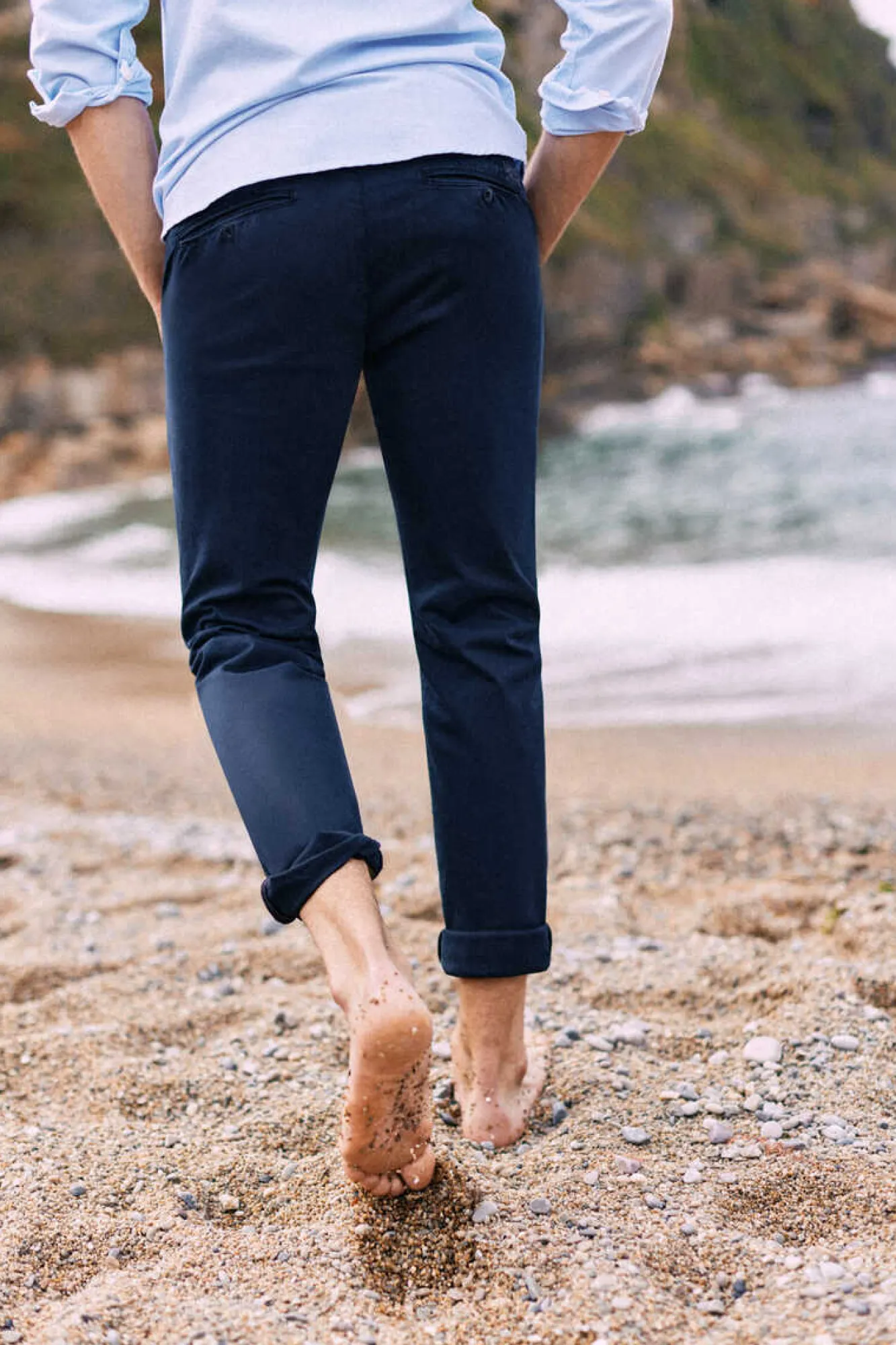 Ooto Calcas Chino Slim Cintura Elastica Azul