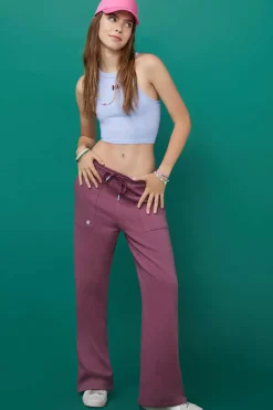 HI&BYE Calcas-Calcas Compridas Flare Felpa Bordeaux