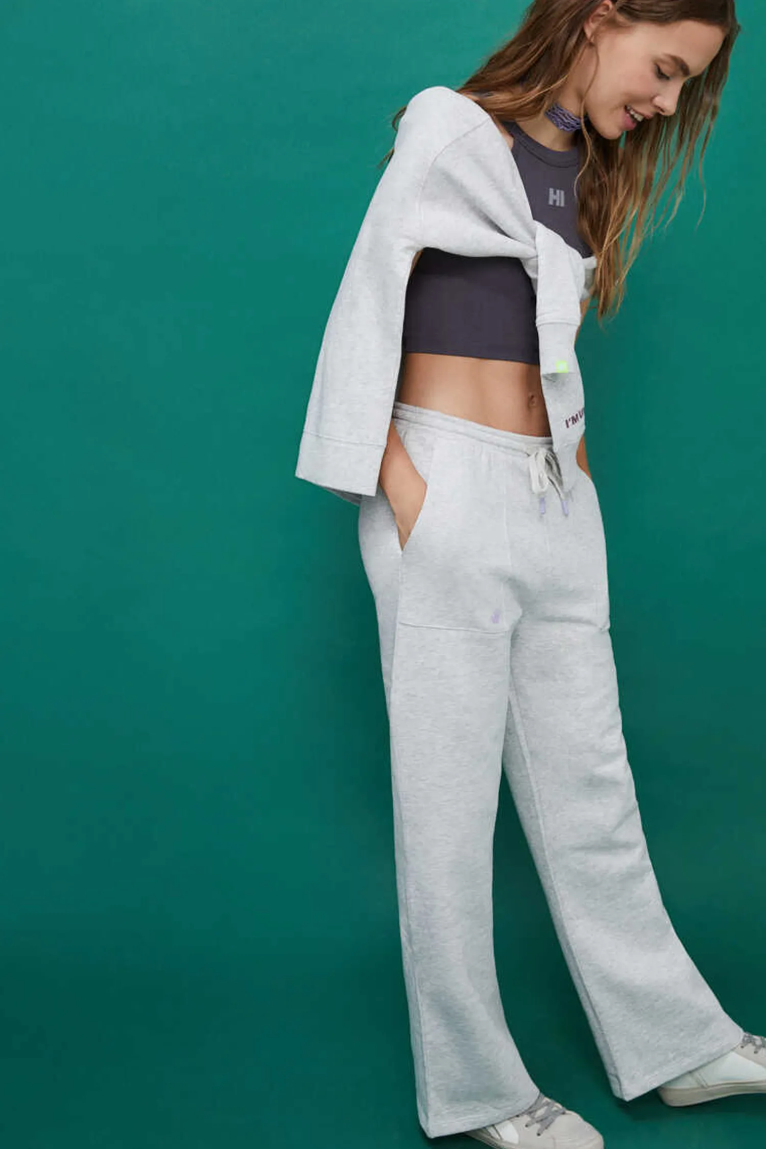 HI&BYE Calcas-Calcas Compridas Flare Felpa Cinzentas