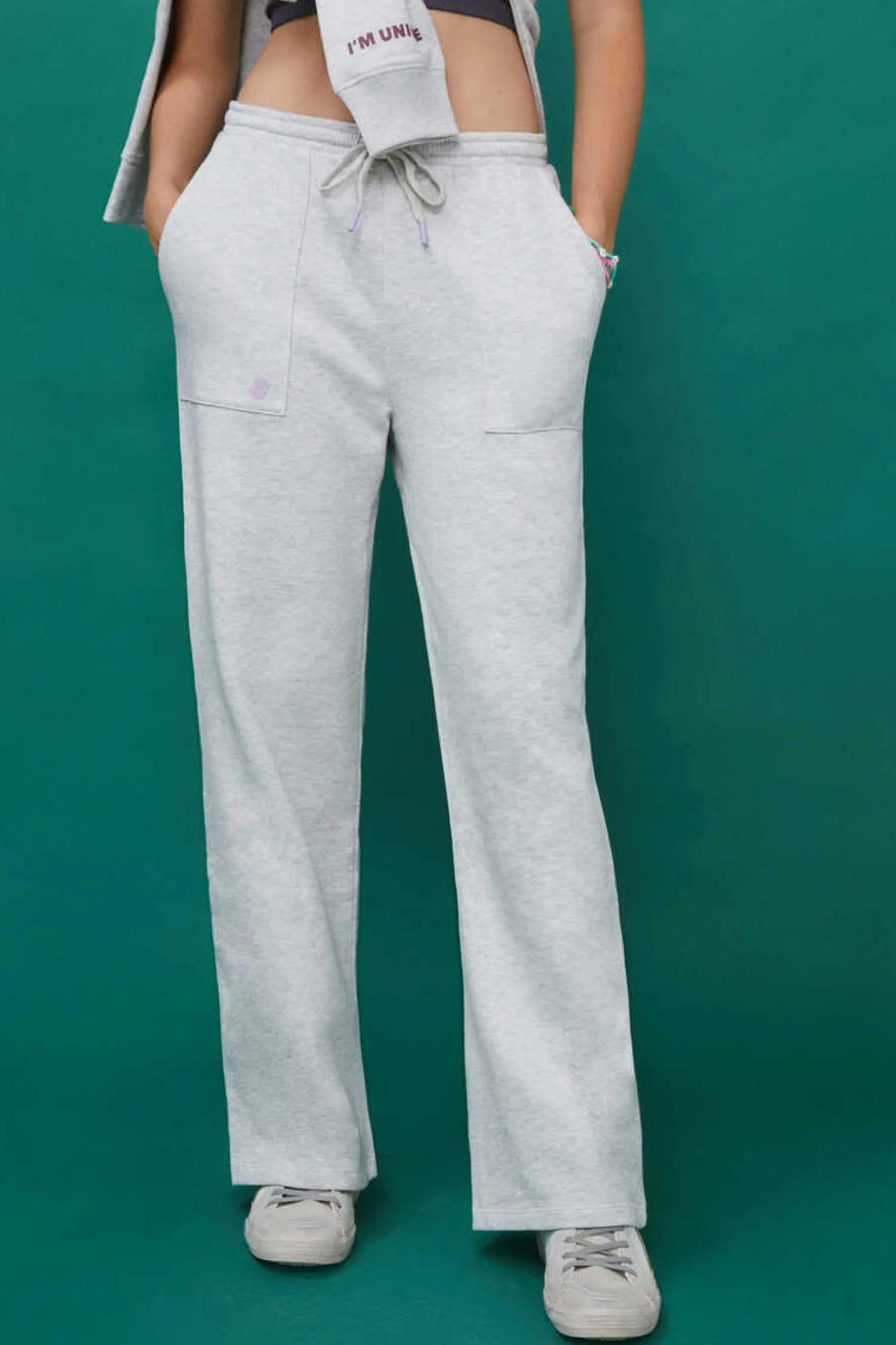 HI&BYE Calcas-Calcas Compridas Flare Felpa Cinzentas