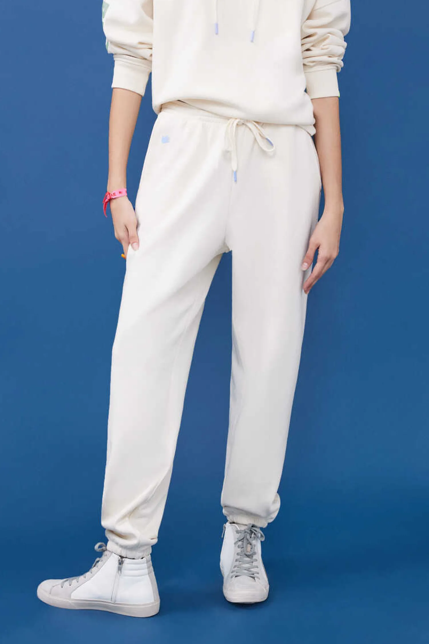 HI&BYE Calcas-Calcas Compridas Jogger Felpa Branca