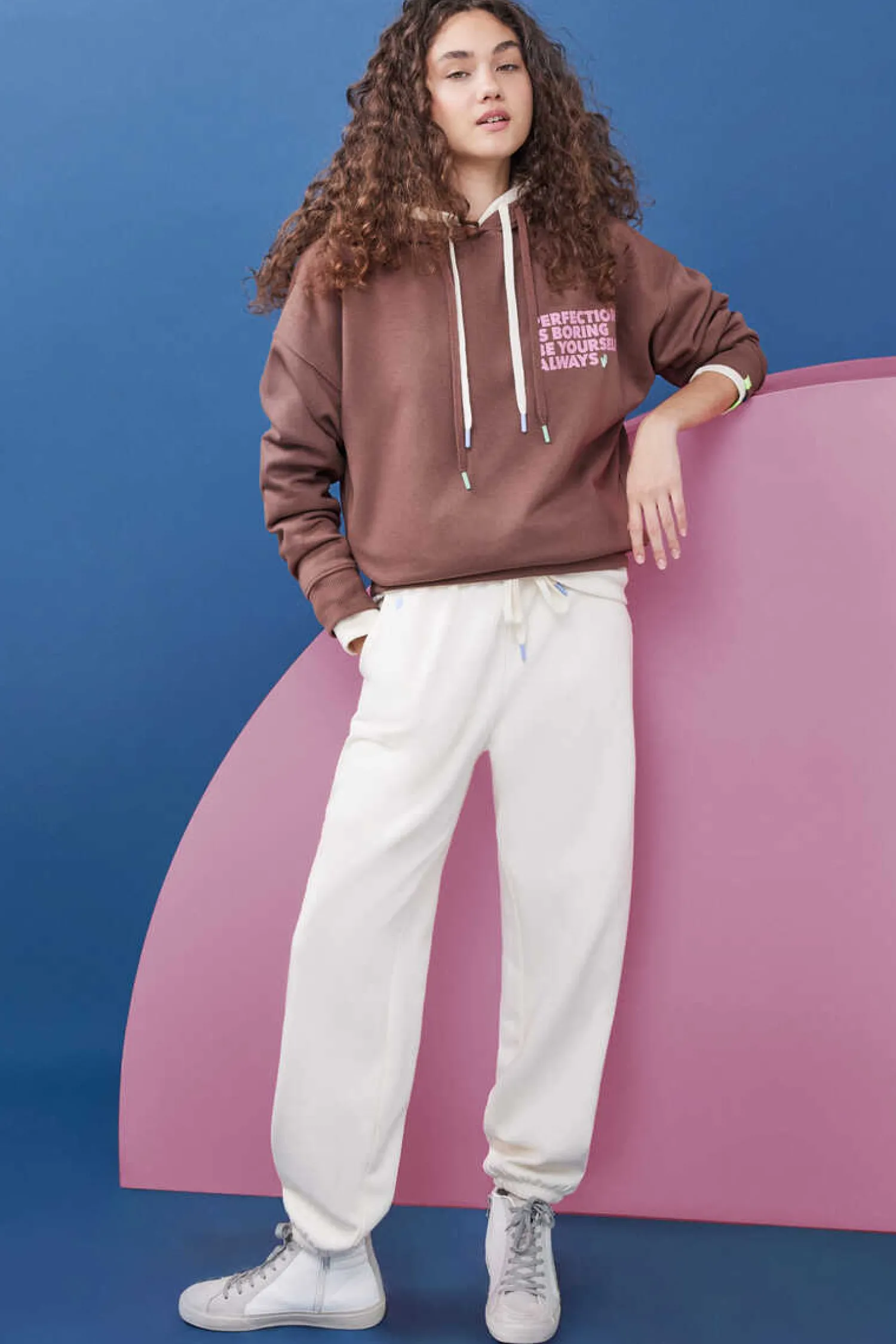 HI&BYE Calcas-Calcas Compridas Jogger Felpa Branca