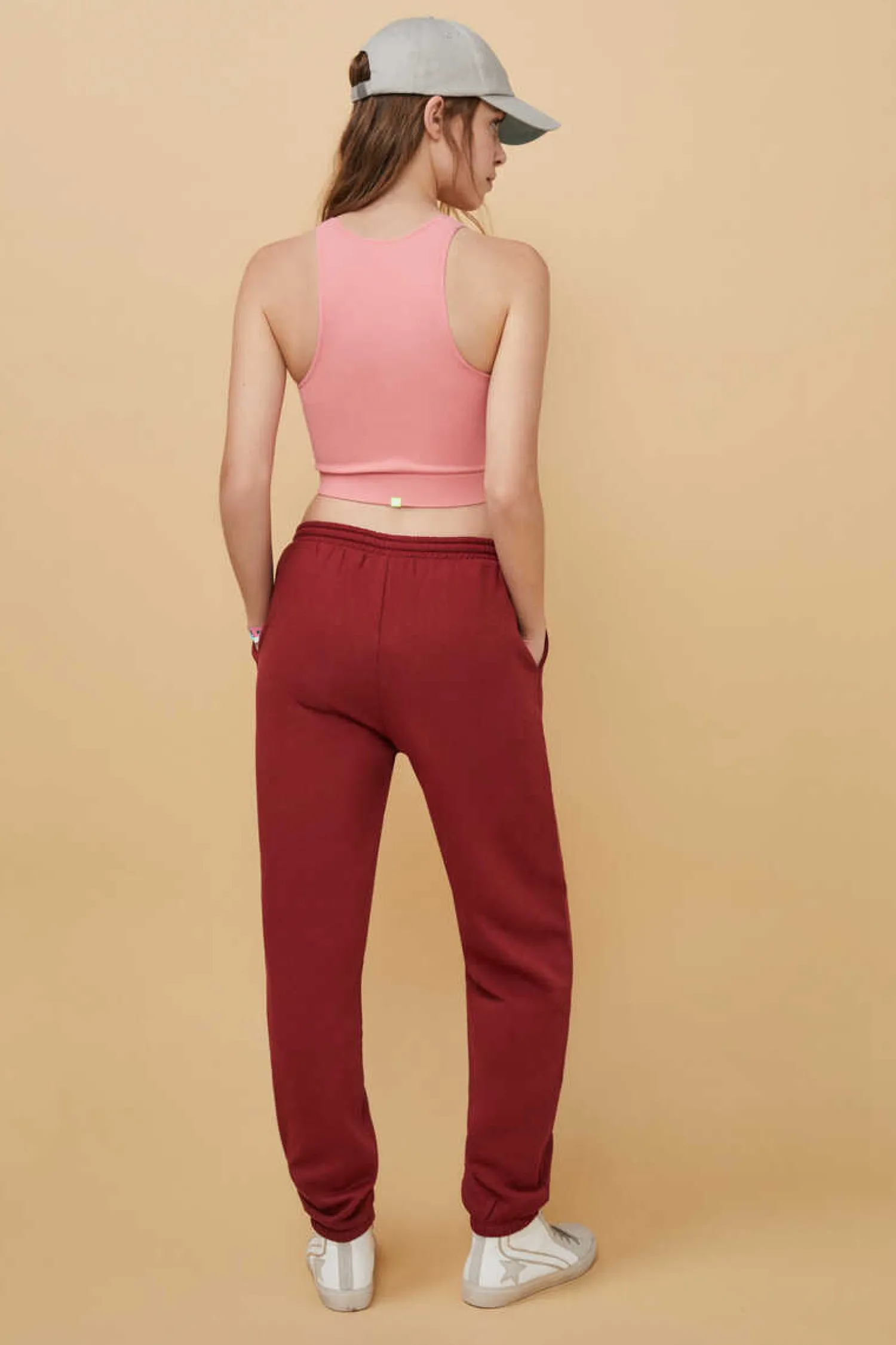 HI&BYE Calcas-Calcas Compridas Jogger Felpa Vermelha