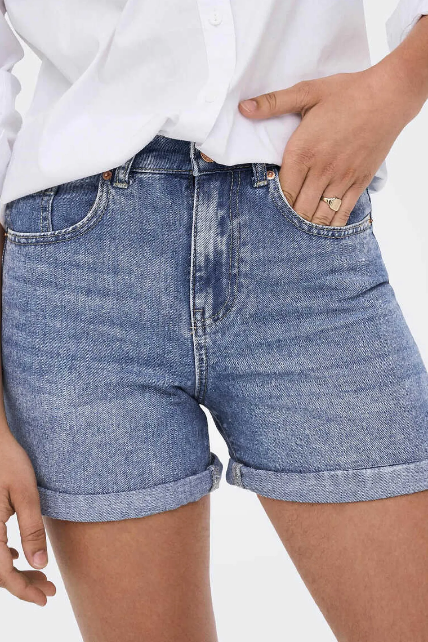 Only Jeans-Calcas De Ganga Curtas Cintura Alta