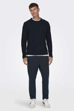 Only & Sons Calcas Fluidas Bainha Ajustada Marinho Outlet