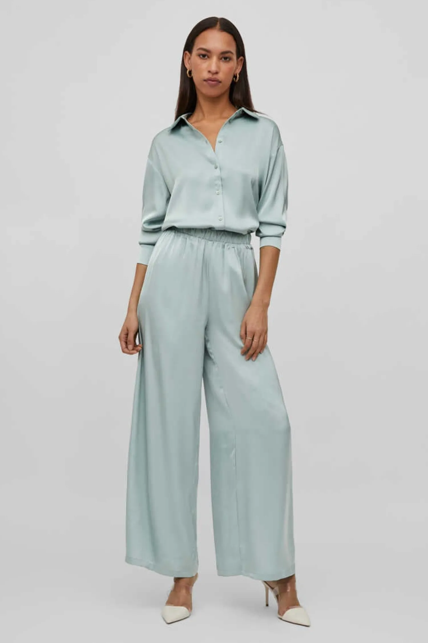 Vila Camisas E Blusas-Camisa Acetinada Total Look