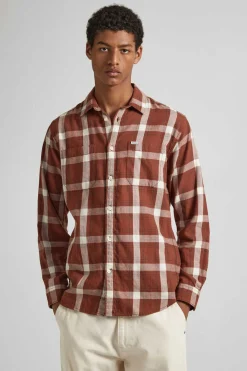 Pepe Jeans Camisa Algodao Quadrados Castanho Discount