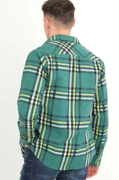 Brave Soul Camisa Aos Quadrados Com Bolso Verde Clearance