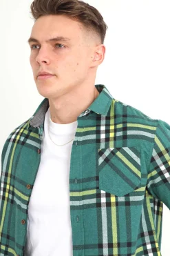 Brave Soul Camisa Aos Quadrados Com Bolso Verde Clearance