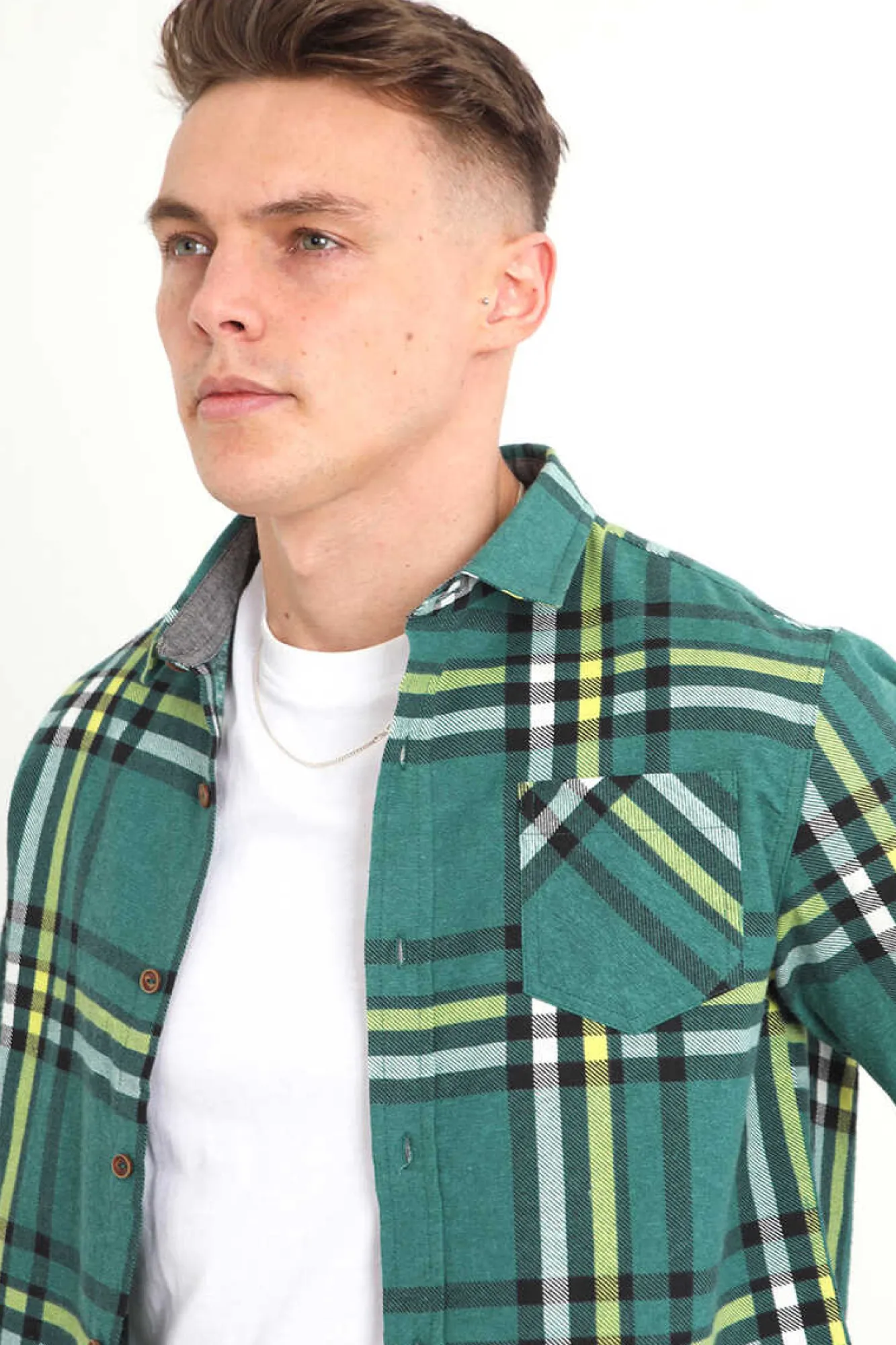 Brave Soul Camisa Aos Quadrados Com Bolso Verde Clearance