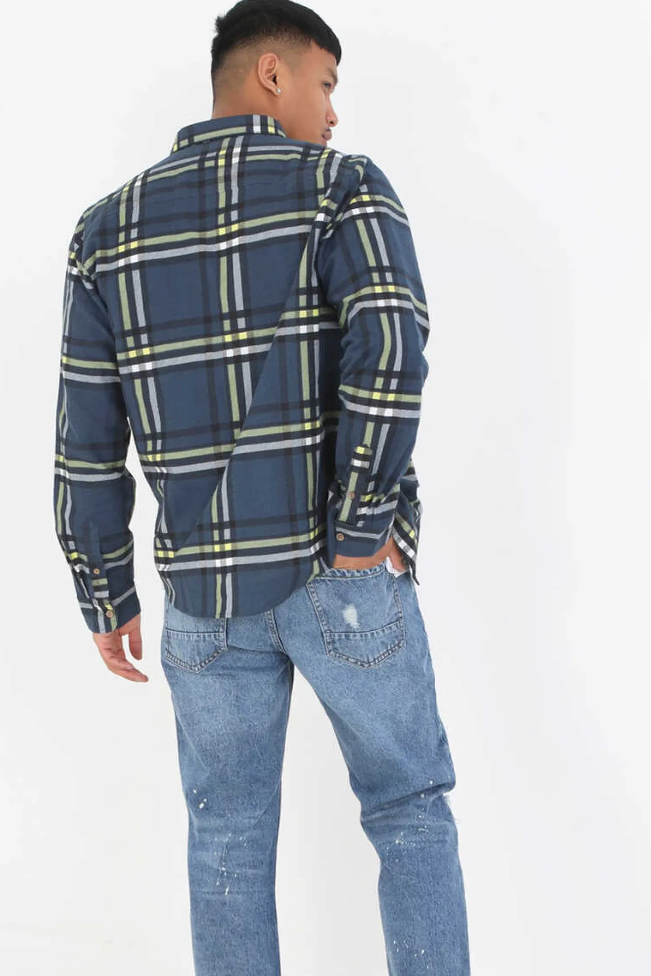 Brave Soul Camisa Aos Quadrados Com Bolso Marinho Discount