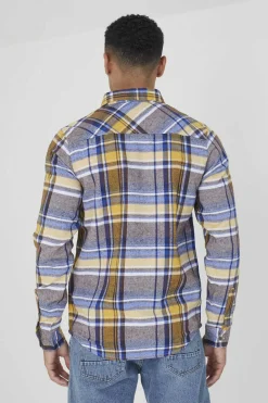 Brave Soul Camisa Aos Quadrados Com Bolso Natural New