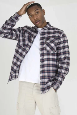 Brave Soul Camisa Aos Quadrados Com Dois Bolsos Marinho Hot