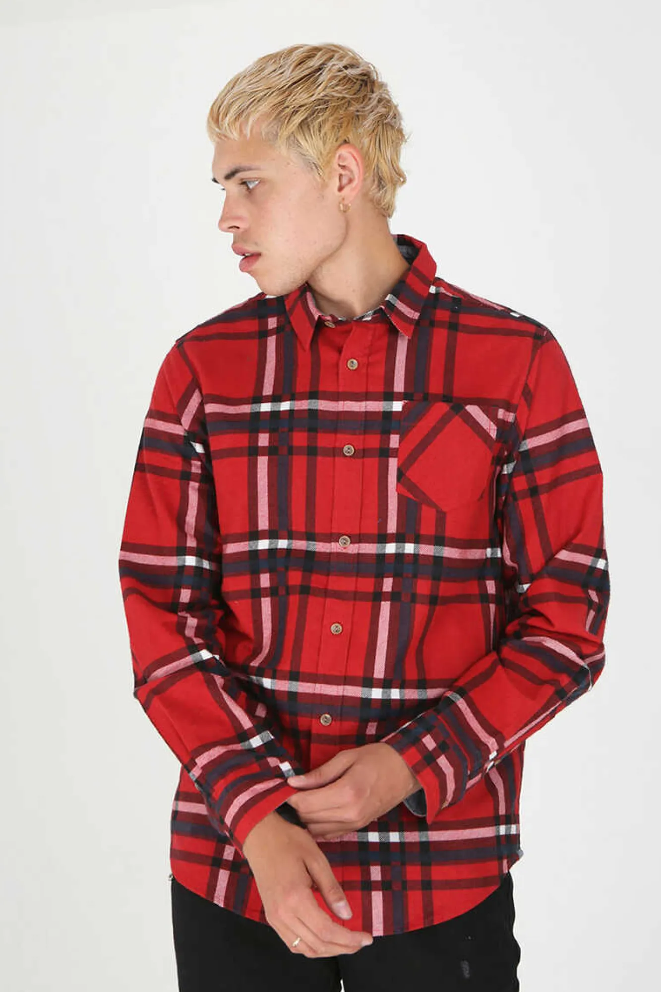 Brave Soul Camisa Aos Quadrados Com Bolso Vermelho Online