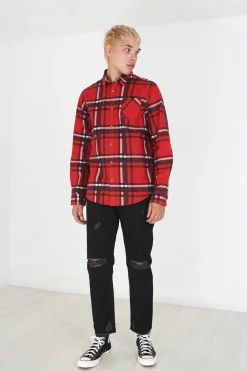 Brave Soul Camisa Aos Quadrados Com Bolso Vermelho Online