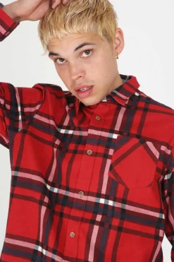 Brave Soul Camisa Aos Quadrados Com Bolso Vermelho Online