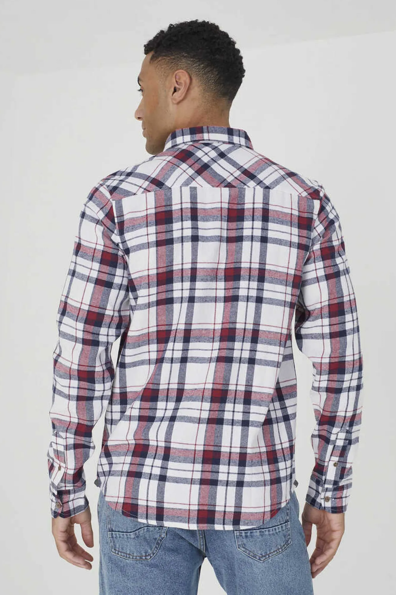 Brave Soul Camisa Aos Quadrados Com Bolso Natural New