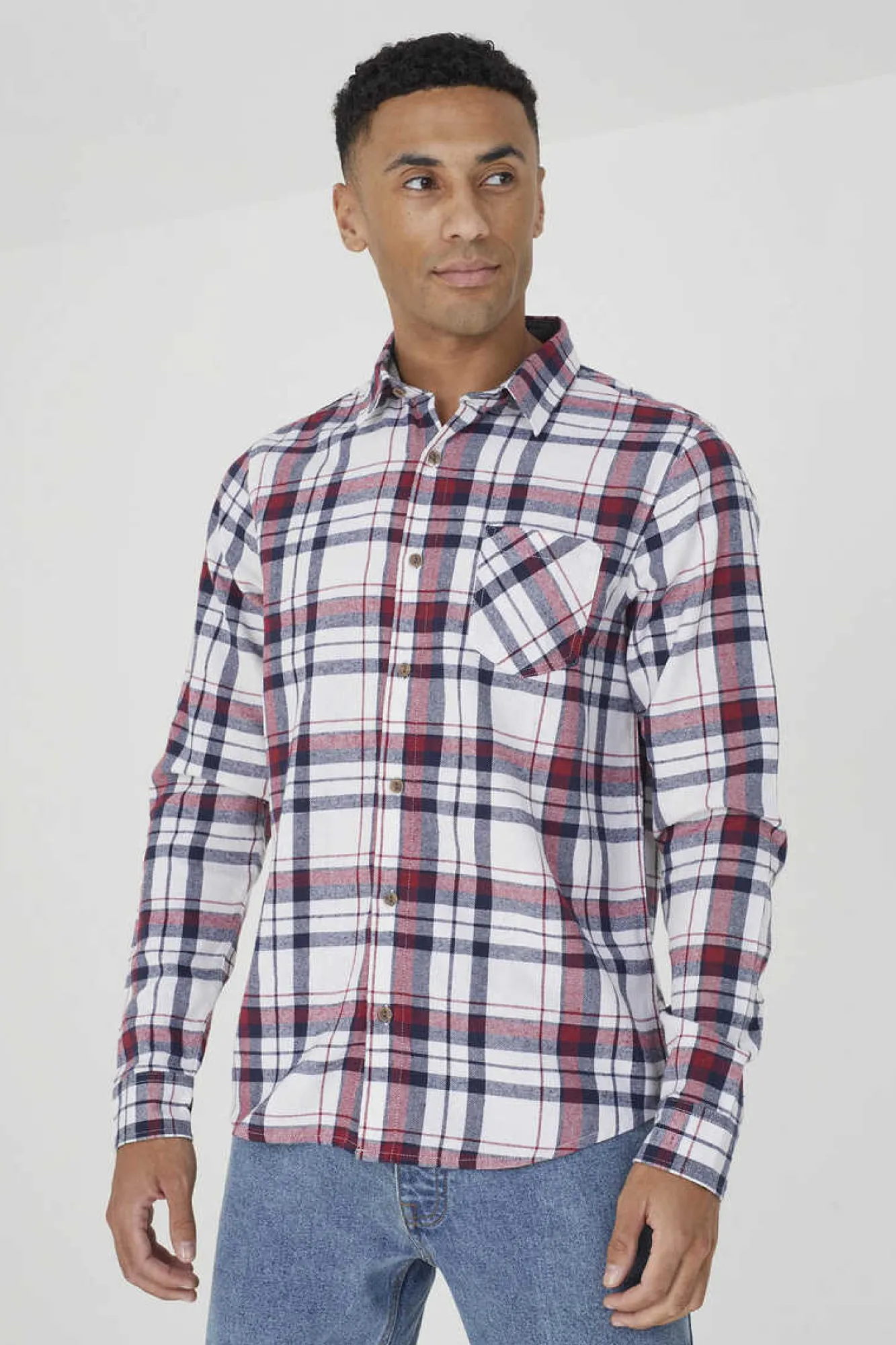 Brave Soul Camisa Aos Quadrados Com Bolso Natural New