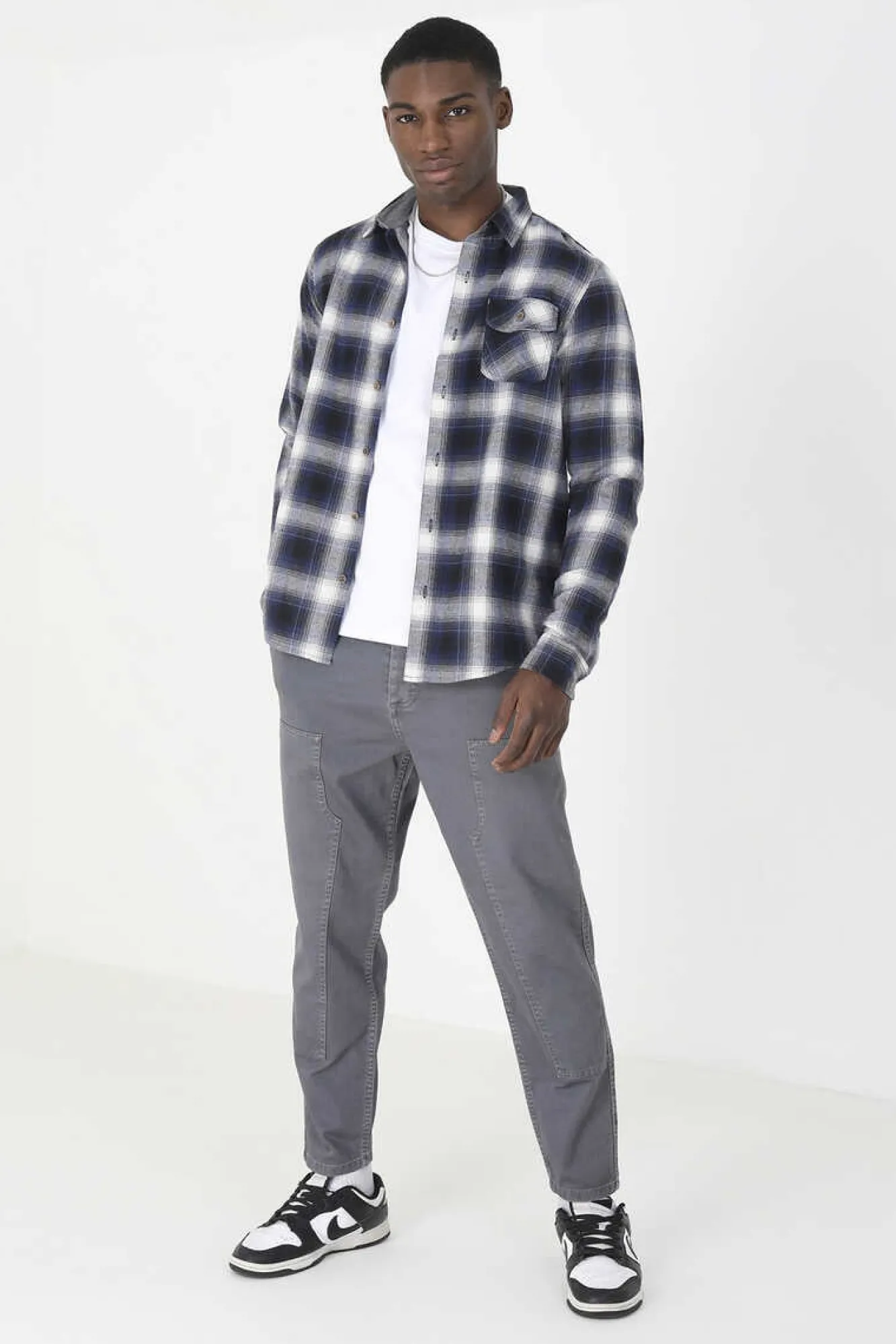 Brave Soul Camisa Aos Quadrados Com Bolso Marinho Mistura Hot