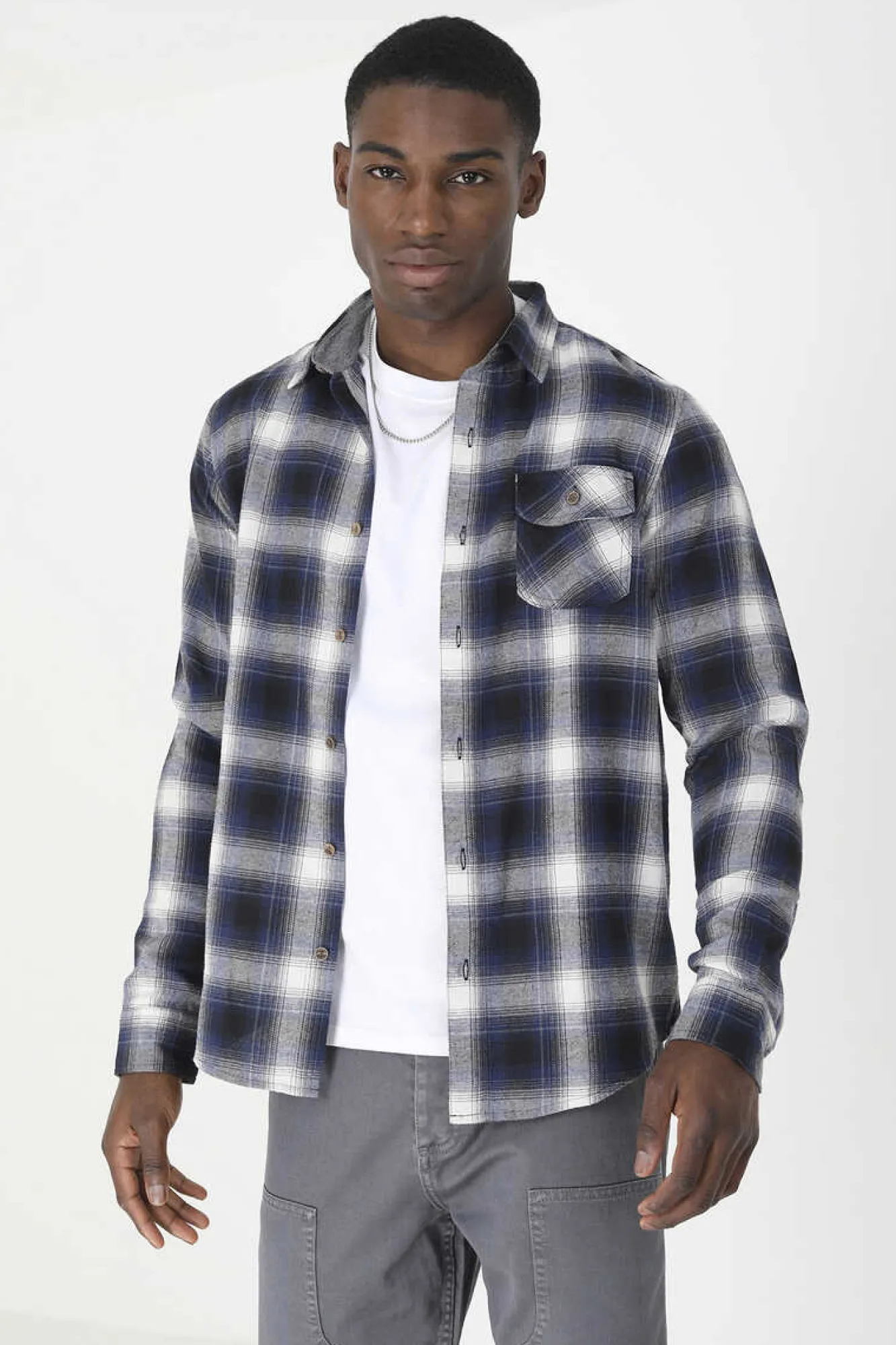 Brave Soul Camisa Aos Quadrados Com Bolso Marinho Mistura Hot