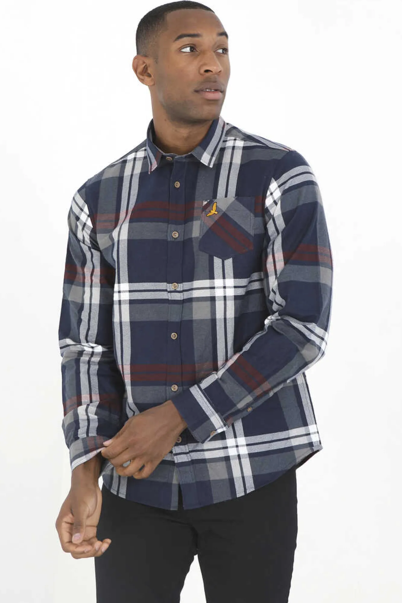 Brave Soul Camisa Aos Quadrados Com Bordado Marinho New