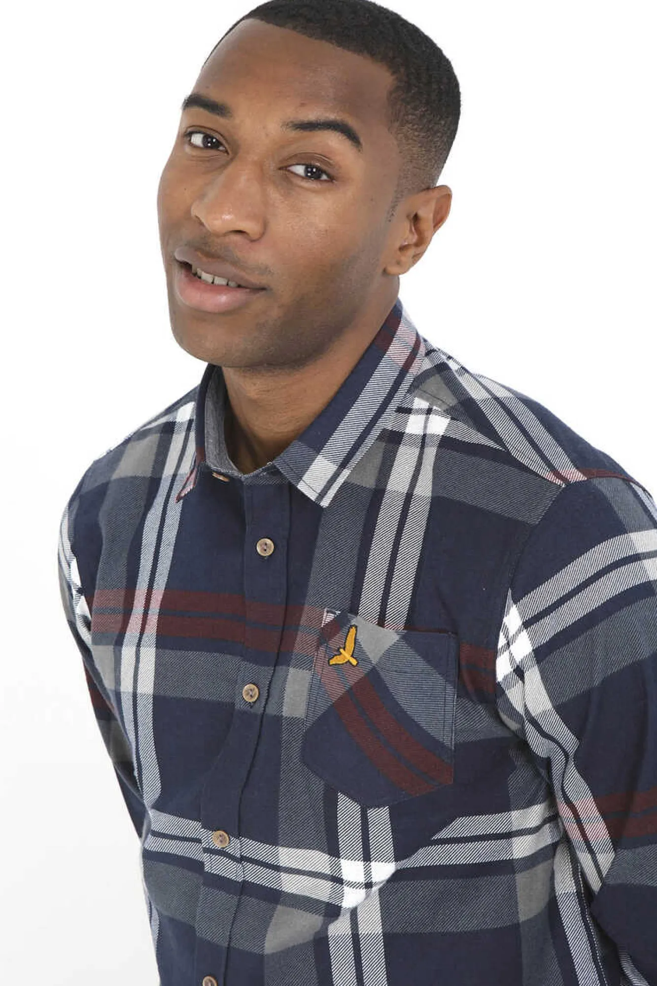 Brave Soul Camisa Aos Quadrados Com Bordado Marinho New