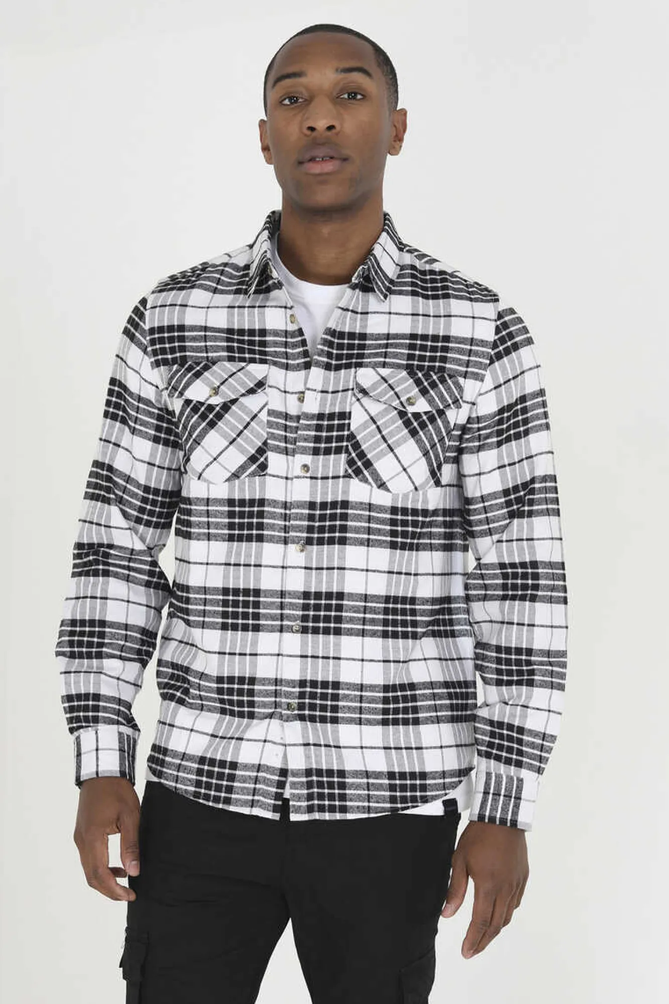 Brave Soul Camisa Aos Quadrados Com Dois Bolsos Natural Discount