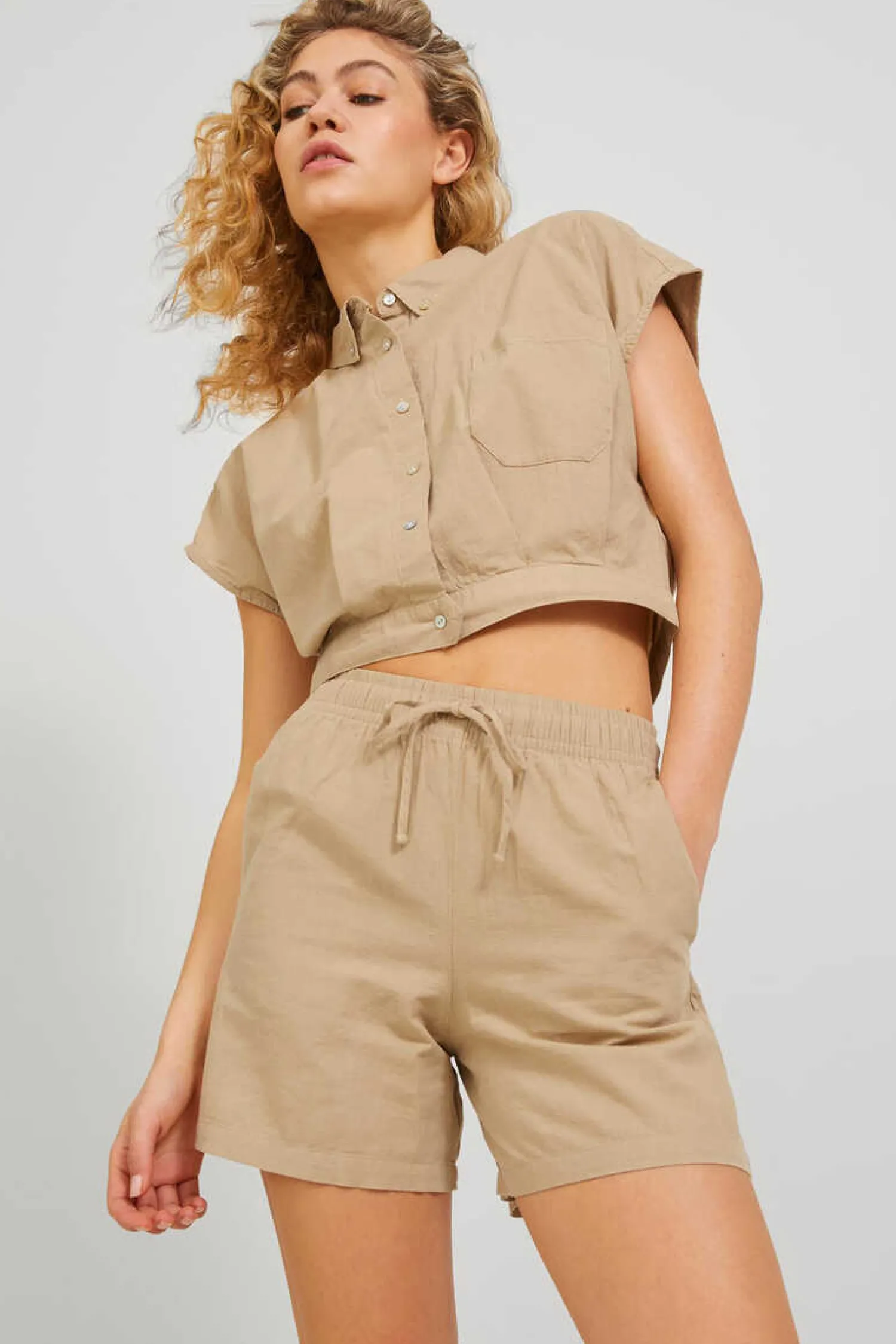 Jack & Jones Camisas E Blusas-Camisa Crop De Lino De Manga Corta