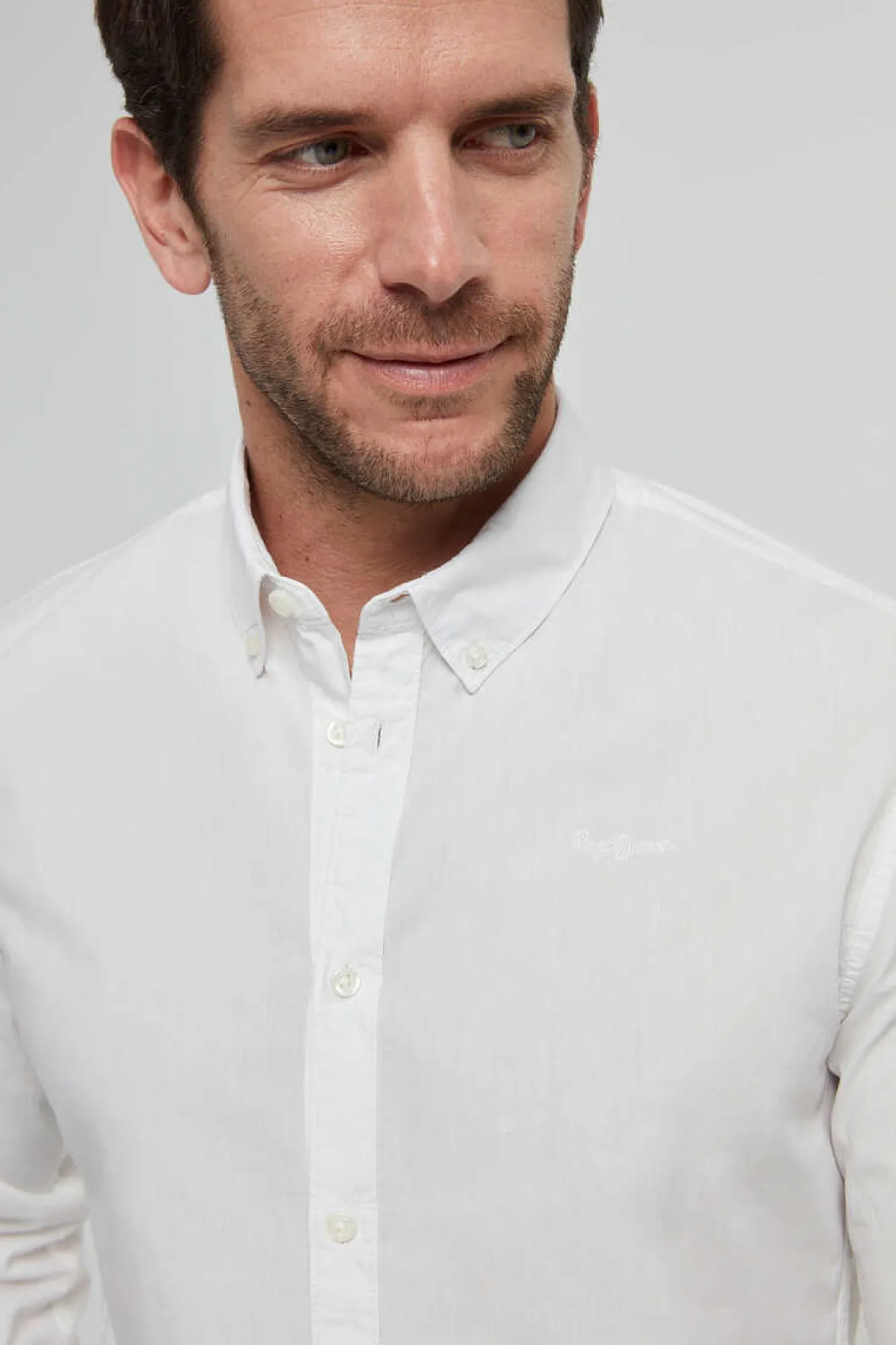 Pepe Jeans Camisa De Algodao Unicolor Slim Fit. Branco Outlet