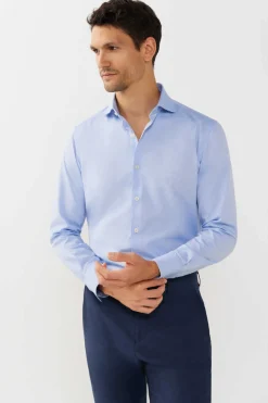 Cortefiel Camisa De Fato Lisa Facil De Engomar Azul Outlet