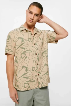 Springfield Camisa De Linho Estampada Camel Clearance