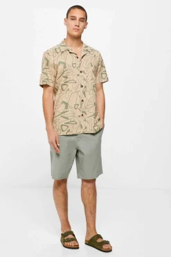 Springfield Camisa De Linho Estampada Camel Clearance