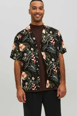 Jack & Jones Camisa De Manga Curta Com Estampa Floral Preto New