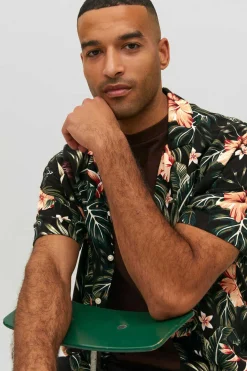 Jack & Jones Camisa De Manga Curta Com Estampa Floral Preto New