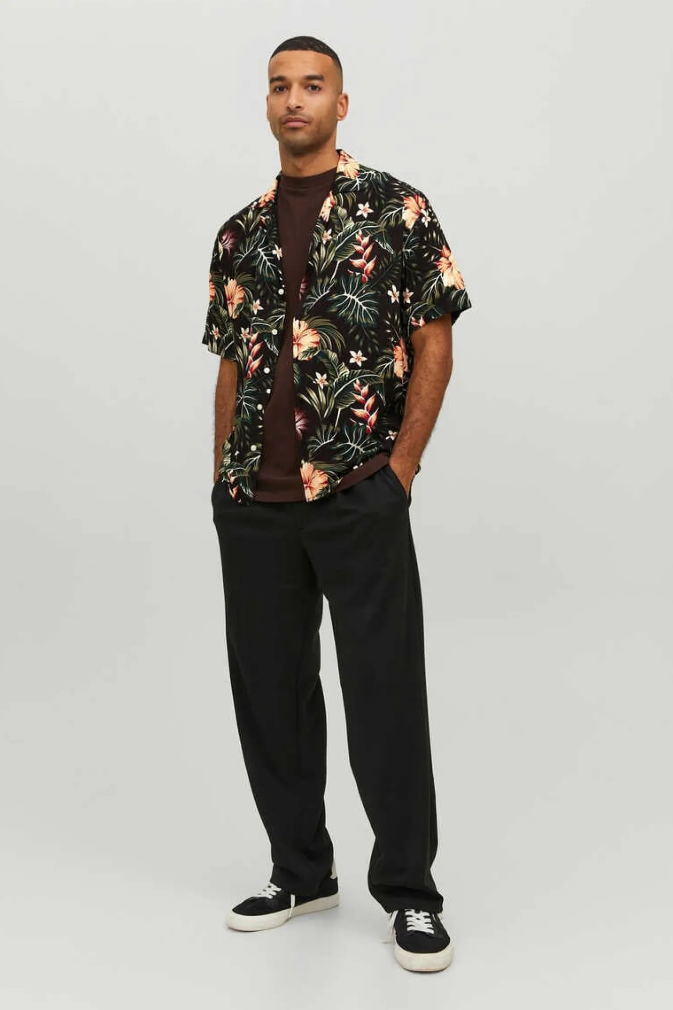 Jack & Jones Camisa De Manga Curta Com Estampa Floral Preto New