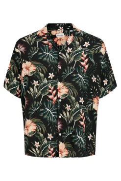 Jack & Jones Camisa De Manga Curta Com Estampa Floral Preto New