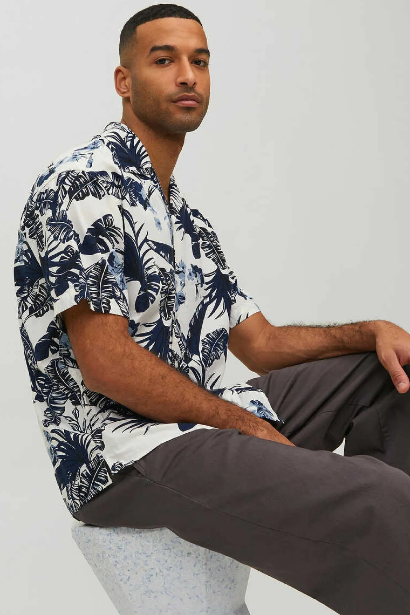 Jack & Jones Camisa De Manga Curta Estampada Marinho Mistura Clearance