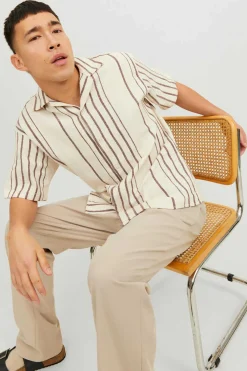 Jack & Jones Camisa De Manga Curta Riscas Cru New