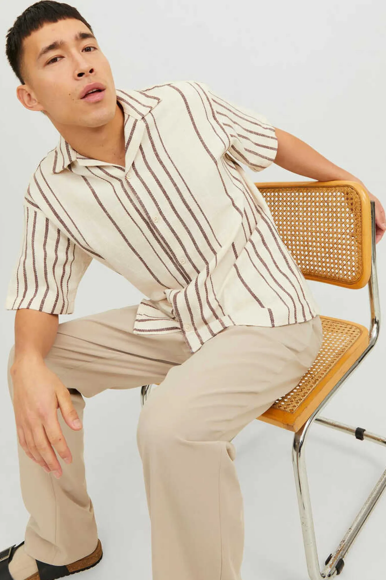 Jack & Jones Camisa De Manga Curta Riscas Cru New