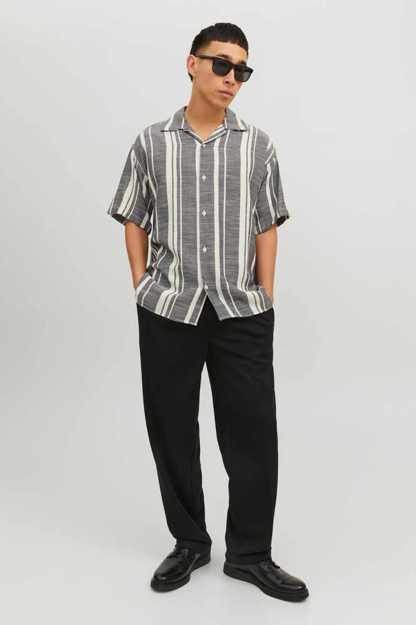 Jack & Jones Camisa De Manga Curta Riscas Preto Hot