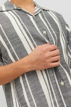 Jack & Jones Camisa De Manga Curta Riscas Preto Hot