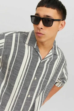 Jack & Jones Camisa De Manga Curta Riscas Preto Hot