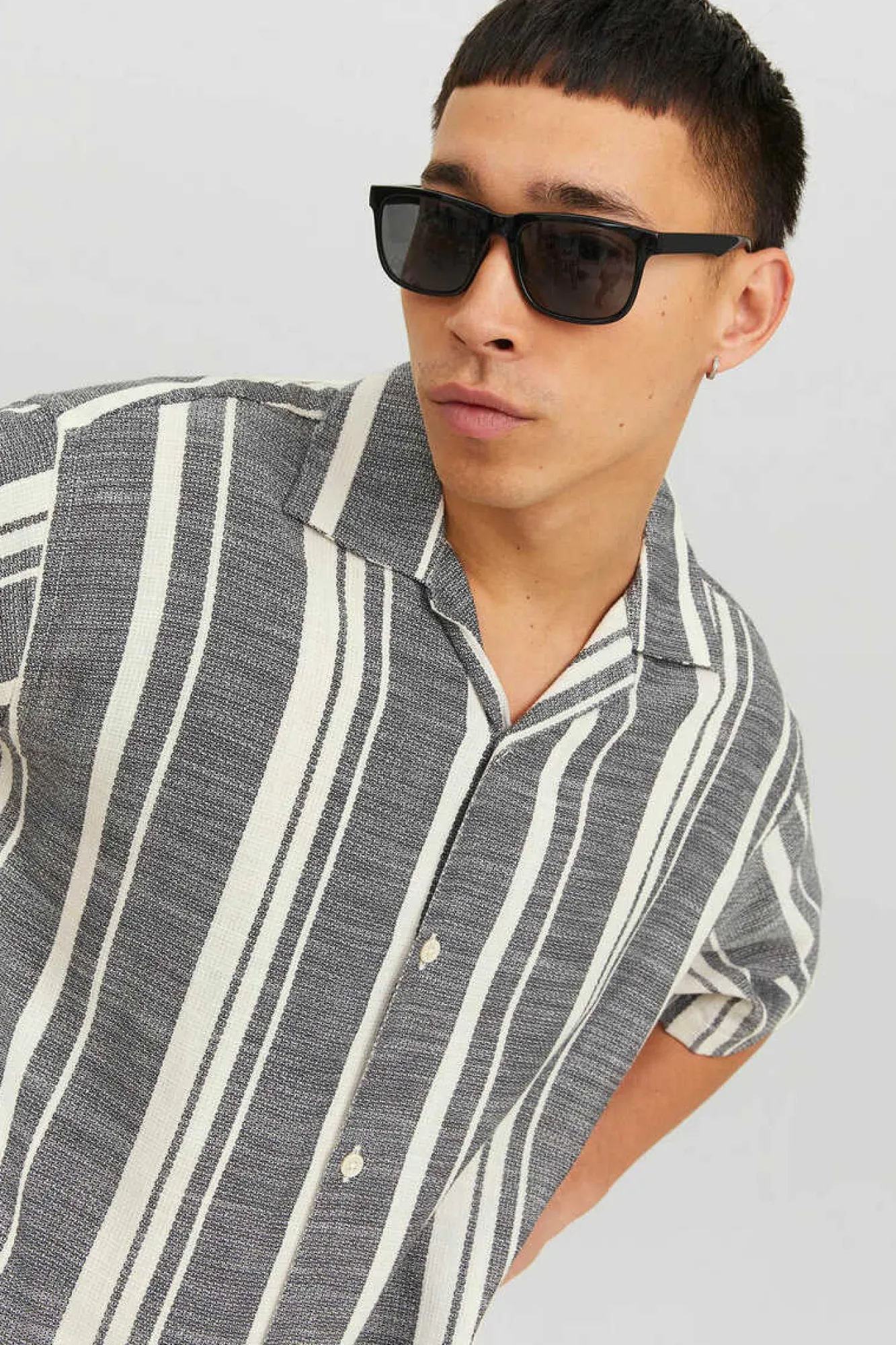 Jack & Jones Camisa De Manga Curta Riscas Preto Hot