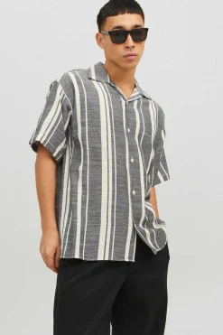 Jack & Jones Camisa De Manga Curta Riscas Preto Hot