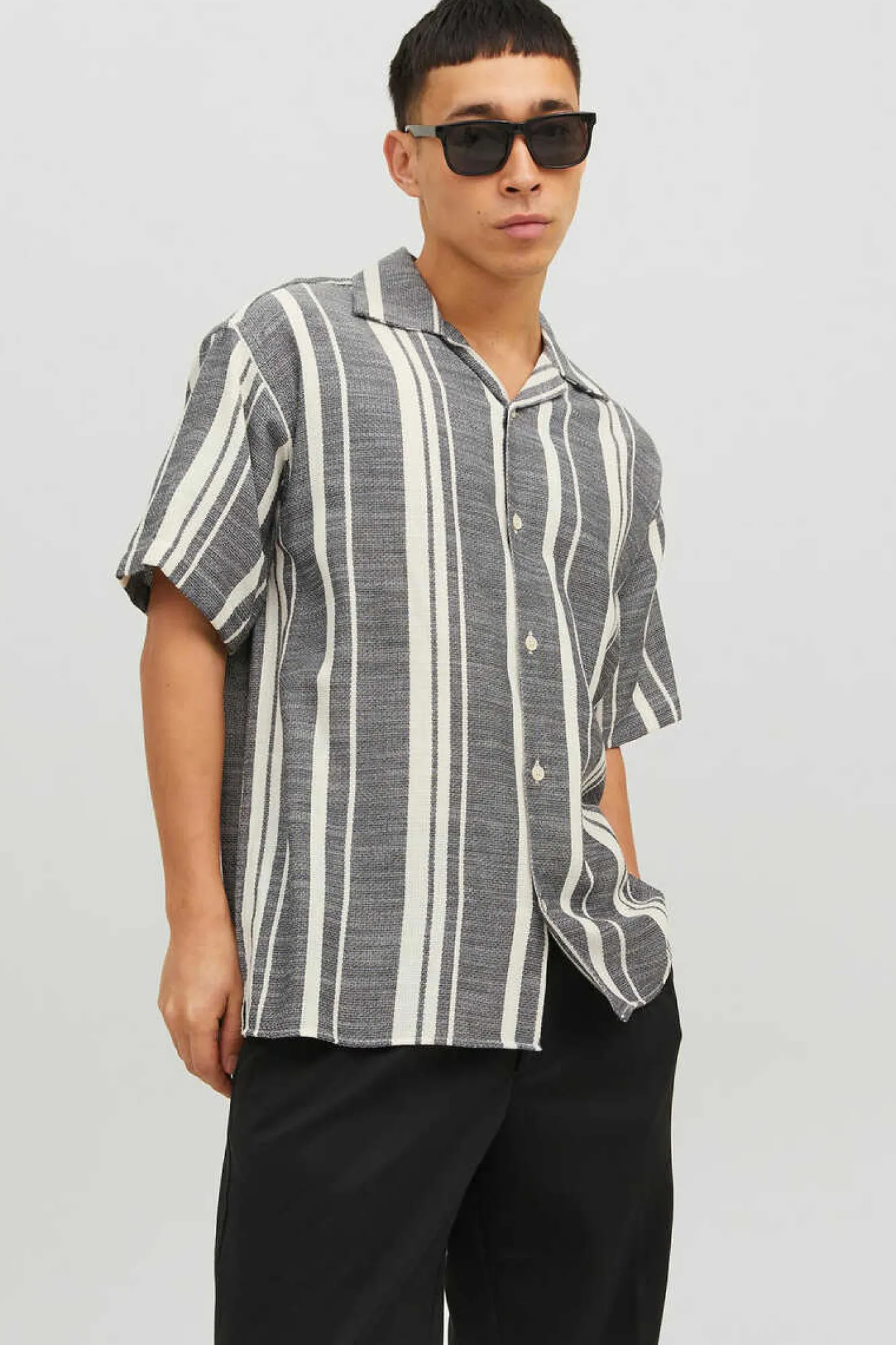 Jack & Jones Camisa De Manga Curta Riscas Preto Hot
