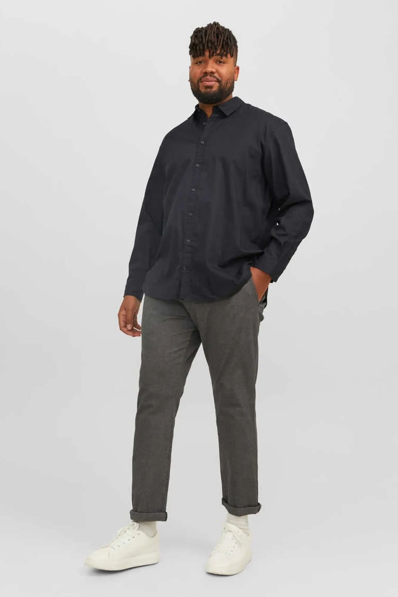 Jack & Jones PLUS Camisa De Sarja Xadrez Loose Fit Plus Preto Clearance