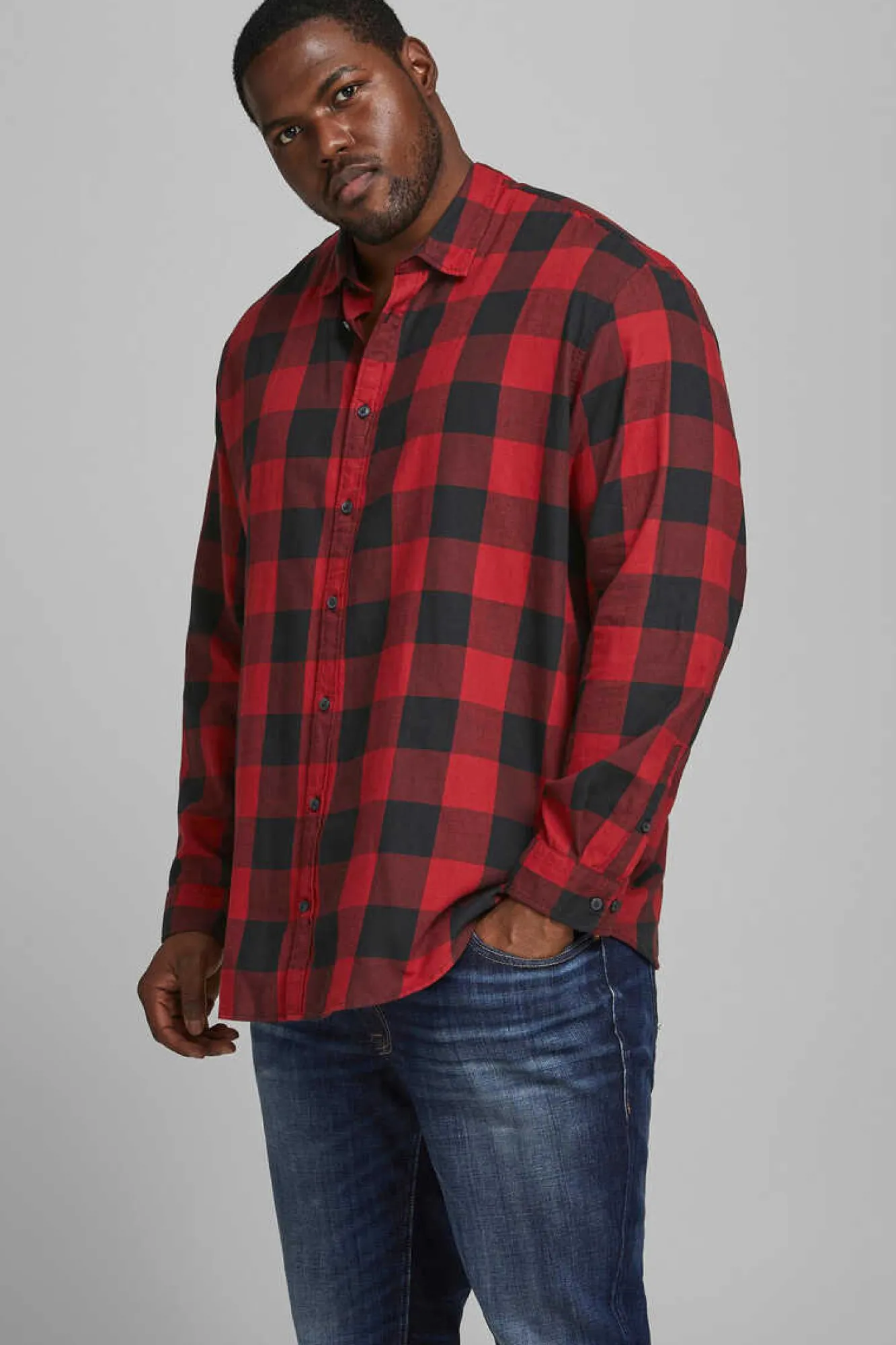 Jack & Jones PLUS Camisa De Sarja Xadrez Loose Fit Plus Red Outlet