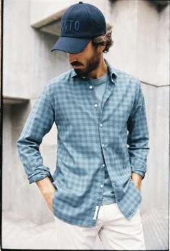Ooto Camisa Gola Italiana Slim Azul Clearance