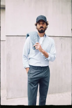 Ooto Camisa Gola Italiana Slim Azul Sale